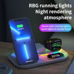 Cargador inalámbrico 3 en 1 Luz de atmósfera RGB de carga rápida