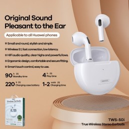 REMAX TWS-50i Auriculares Inalámbricos Bluetooth Semi en Oreja Estéreo Verdadero