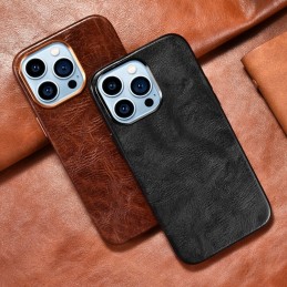 Funda de Lujo Piel Genuino Magsafe Oil Wax para iPhone 14 Pro Max