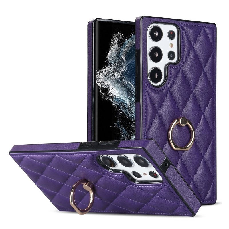 Funda Samsung Galaxy S23 Ultra Piel Rombico con Soporte Anillo