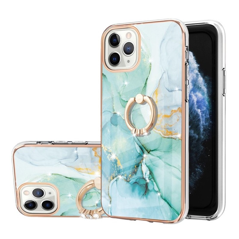 Funda iPhone 14 Silicona y Anillo Diseño Marmól