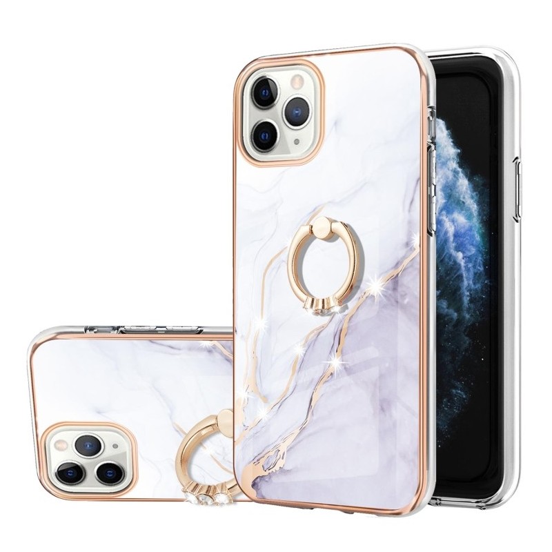 Funda iPhone 14 Pro Max de Silicona con Anillo Diseño Marmól