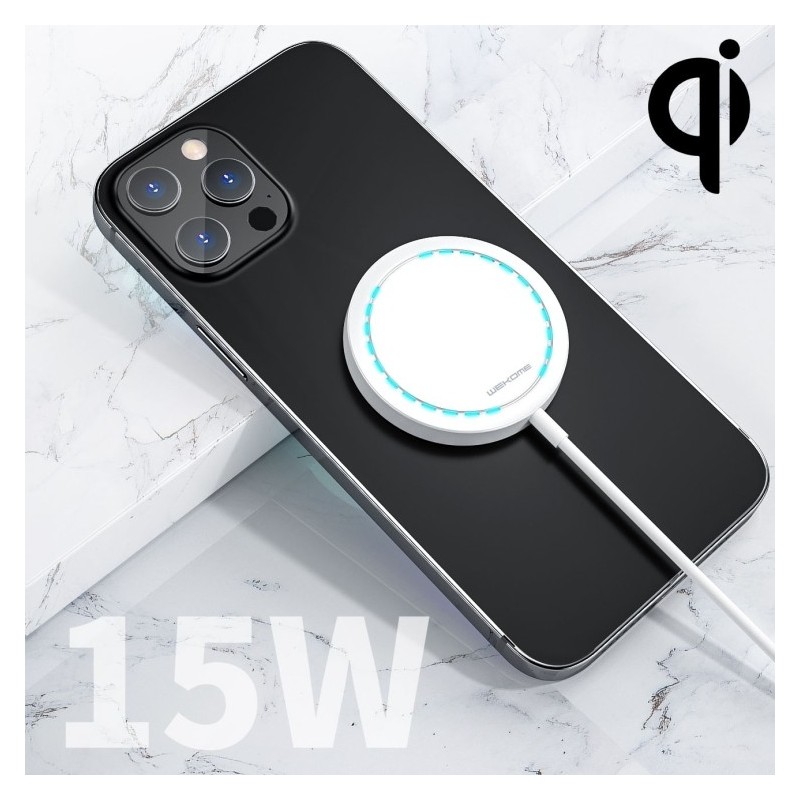 WK Cargador inalámbrico magnético ultrafino de 15W con luz indicadora