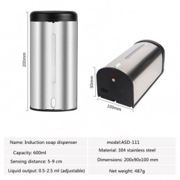 Dispensador automático de jabón liquido o desinfectante de acero inoxidable 600ML