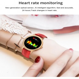 Reloj inteligente para mujer ip68 a prueba de agua y correa de cuero
