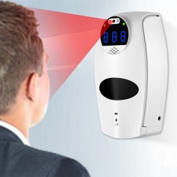 Dispensador de jabón, desinfectante con termómetro y medición de temperatura