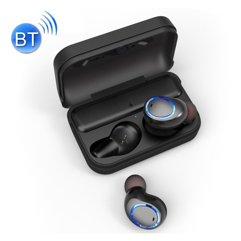 awei Auriculares tipo botón estéreo con cancelación de ruido Bluetooth V5.0 para deportes al aire libre con caja de carga