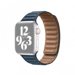 Correa de eslabones de piel compatible con Apple Watch de 44mm y 42mm