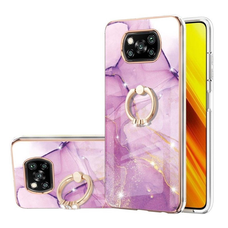 Funda iPhone 11 Pro Max de Silicona con Anillo Patrón Marmól