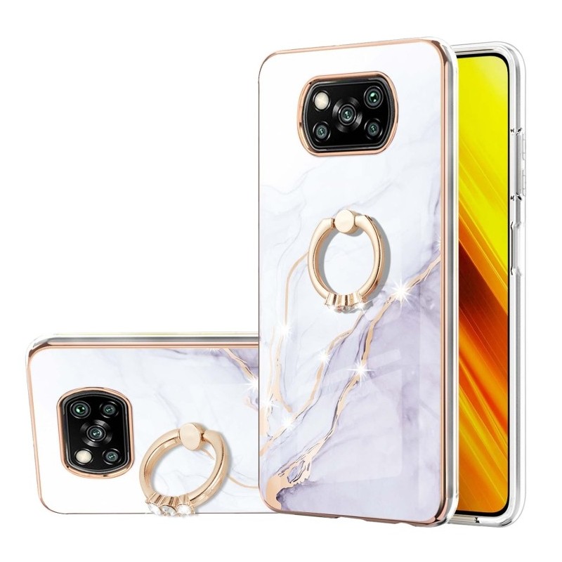 Funda iPhone 11 Pro Max de Silicona con Anillo Patrón Marmól